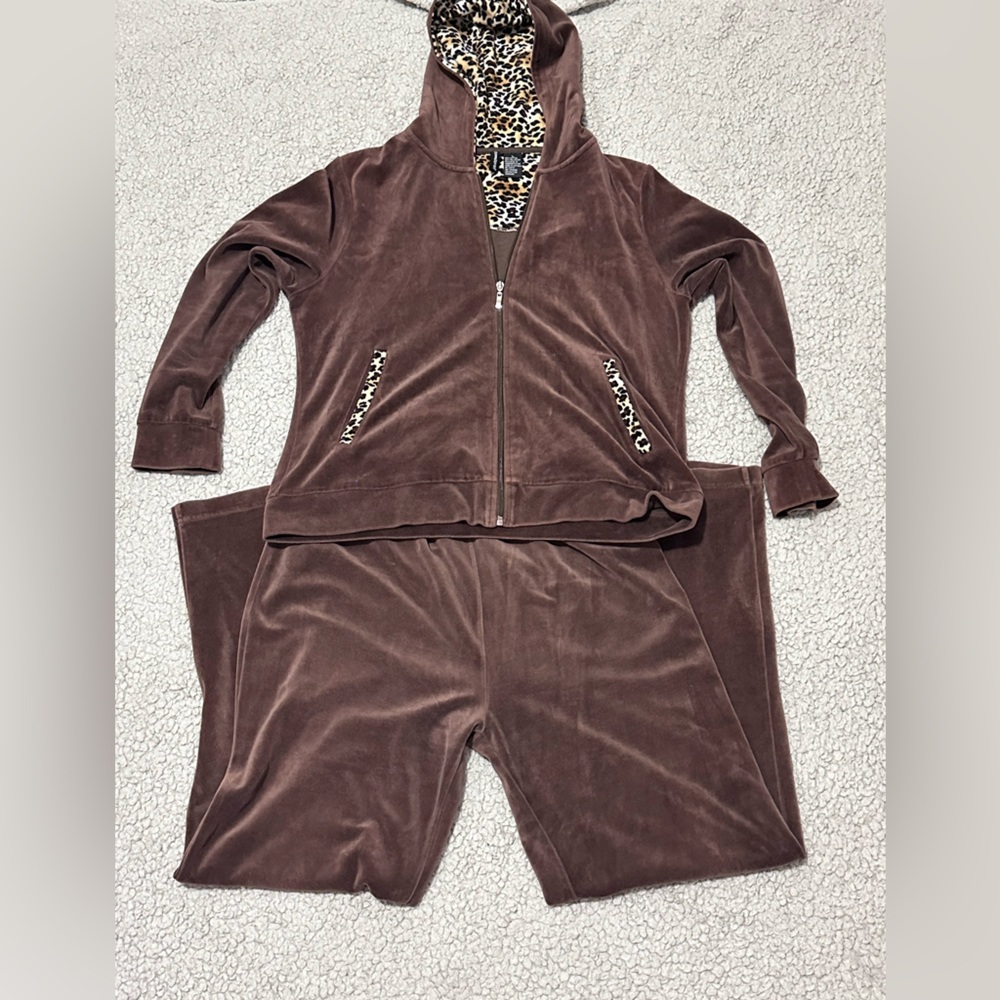 Jason Maxwell Brown Velour Jumpsuit with Leopard Accents